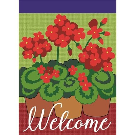 MAGNOLIA GARDEN FLAGS Magnolia Garden Flags M010028 13 x 18 in. Geraniums Welcome Burlap Garden Flag M010028